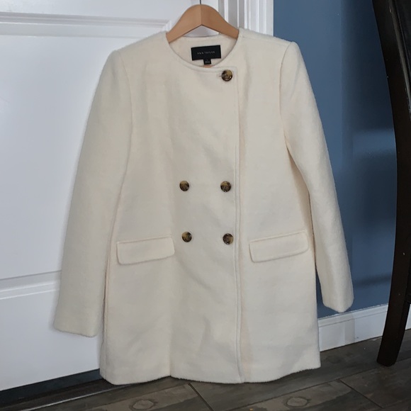 Small White Ann Taylor Wool Blend Crew Neck Coat New With Tags - Picture 3 of 3